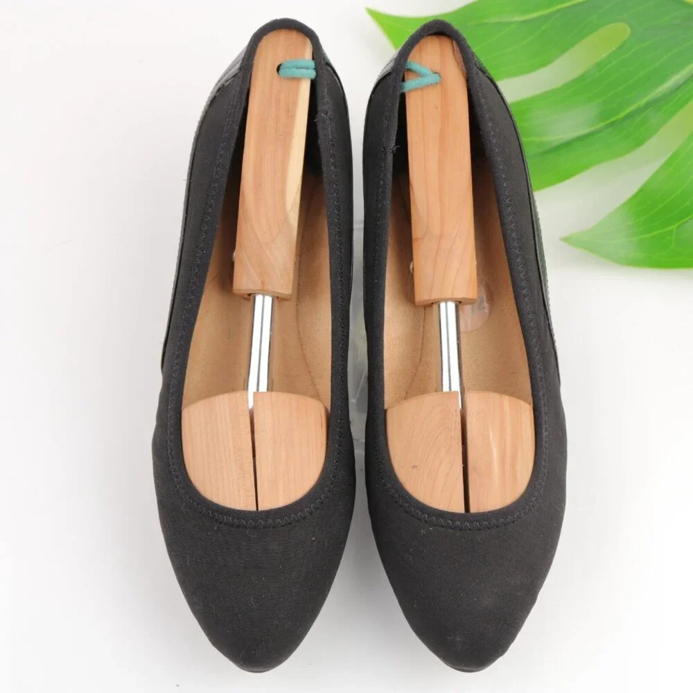 Lifestride Womens Hera Pump Size 7.5 Black Satin Wedge Heel Slip On Casual Shoes